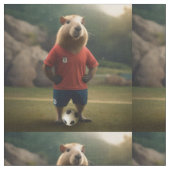 "Goal-Scoring Capybara: Der ultimative Fußballstar Stoff (Nahaufnahme)