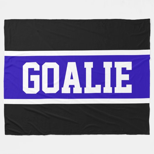 GOALIE Text Bold Athletic Blue Schwarz-weiß Stripe Fleecedecke (Vorderseite (Horizontal))