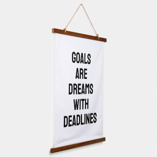 Goals Are Dreams with Deadlines Black and White Wandteppich Mit Holzrahmen (Gewinkelt)