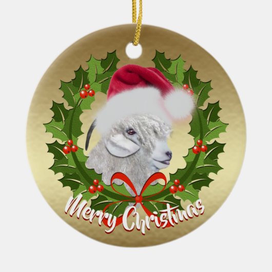 GOAT Angora Ziege Weihnachtsmannmütze Weihnachten Keramikornament (Vorne)