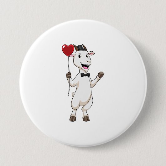 Goat as Groom with Heart Balloon Button (Vorderseite)