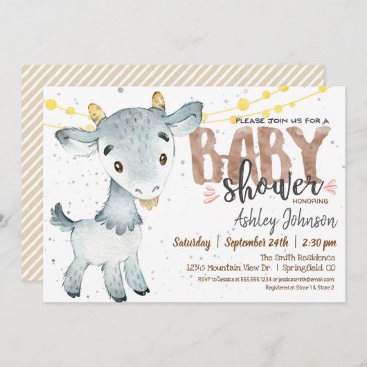 Goat Baby Shower Einladung, Junge, Bauernhof Einladung (Vorne/Hinten)