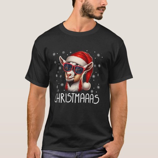 Goat Christmaas Funny Weihnachtsmannmütze Sunglass T-Shirt (Vorderseite)