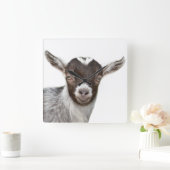 Goat farm animal, Foto von peekaboo modern Quadratische Wanduhr (Zuhause)