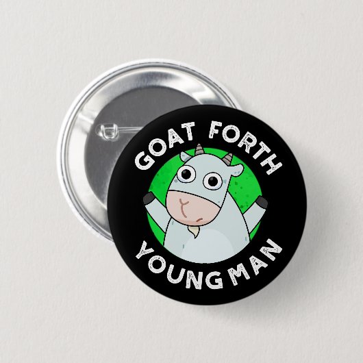 Goat Forth Young Man Funny Animal Pub Dark BG Button (Vorne & Hinten)