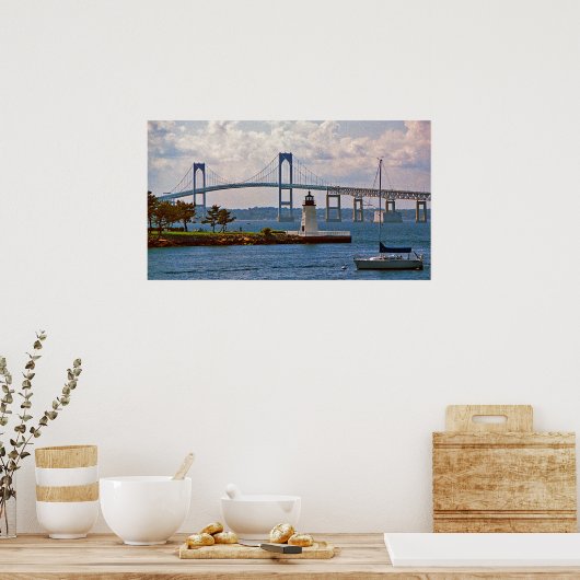 Goat Island Lighthouse & The Newport Bridge Poster (Küche)