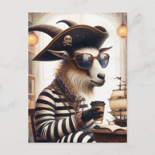 Goat-Piraten trinken Kaffee Postkarte (Vorderseite)
