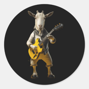 Goat Playing Guitar Goat Musician Gitarrist Marchi Runder Aufkleber