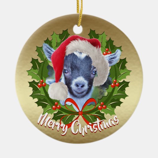 GOAT Pygmy Kid Weihnachtsmannmütze Weihnachtsschmu Keramik Ornament (Vorne)