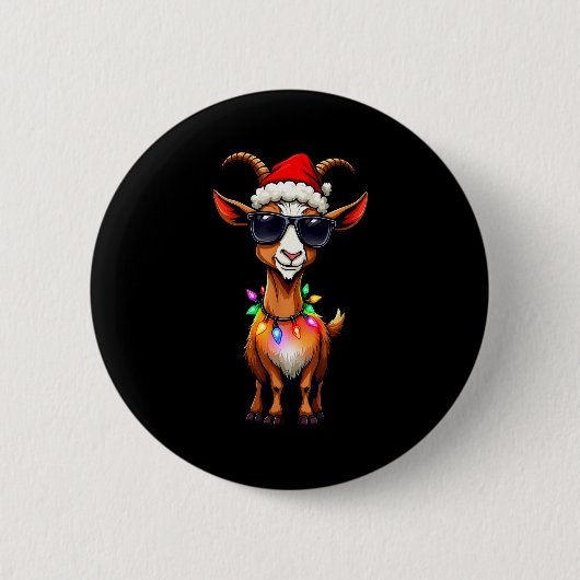 Goat Santa Hat Lights Christmas Cute Xmas Pajama Button (Vorderseite)