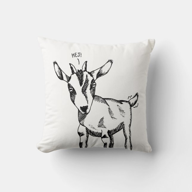 Goat Sketch Sprichwort "Hej!" Kissen (Vorderseite)