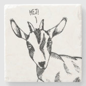 Goat Sketch Sprichwort "Hej!" Steinuntersetzer (Vorderseite)
