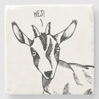 Goat Sketch Sprichwort "Hej!" Steinuntersetzer