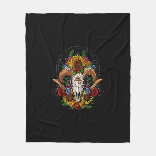 Goat Skull Psychedelic Sunblumen Fleecedecke (Vorderseite)