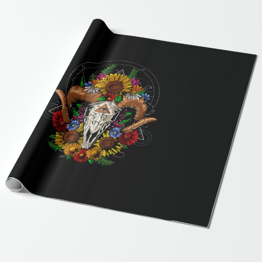 Goat Skull Psychedelic Sunblumen Geschenkpapier (Ungerollt)