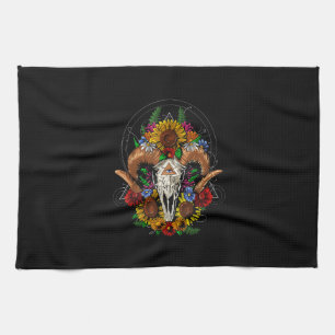 Goat Skull Psychedelic Sunblumen Geschirrtuch