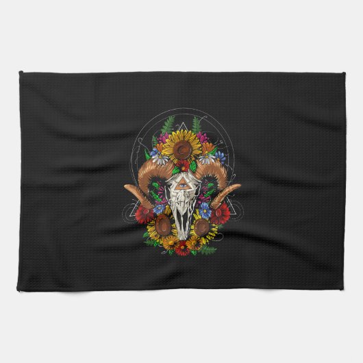 Goat Skull Psychedelic Sunblumen Geschirrtuch (Horizontal)