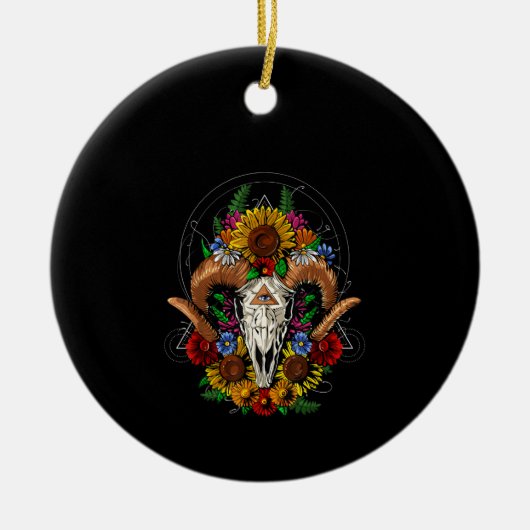 Goat Skull Psychedelic Sunblumen Keramik Ornament (Vorne)
