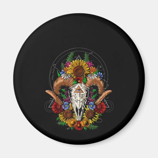 Goat Skull Psychedelic Sunblumen Magnet (Vorne)
