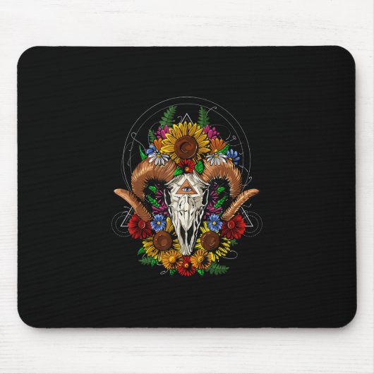 Goat Skull Psychedelic Sunblumen Mousepad (Vorne)