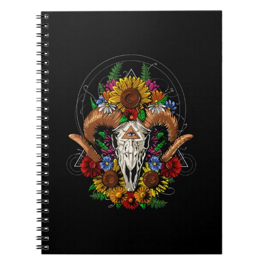 Goat Skull Psychedelic Sunblumen Notizblock (Vorderseite)