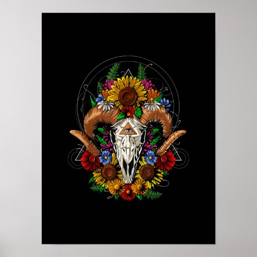 Goat Skull Psychedelic Sunblumen Poster (Vorne)