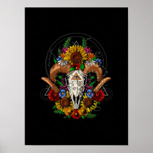 Goat Skull Psychedelic Sunblumen Poster