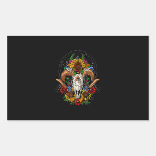 Goat Skull Psychedelic Sunblumen Rechteckiger Aufkleber