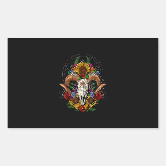 Goat Skull Psychedelic Sunblumen Rechteckiger Aufkleber (Vorderseite)