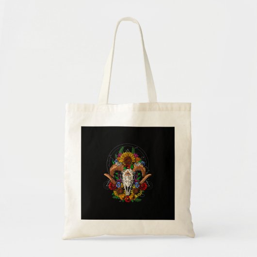 Goat Skull Psychedelic Sunblumen Tragetasche (Vorne)