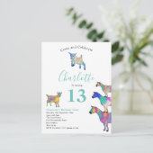 Goat Themed 13. Geburtstagsparty Einladungspostkarte (Stehend Vorderseite)