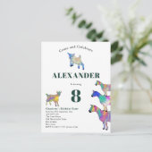 Goat Themed Birthday Party Green Einladungspostkarte (Stehend Vorderseite)