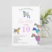 Goat Themed Geburtstagsparty Pink Einladung (Stehend Vorderseite)