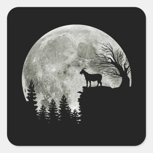 Goat Walking on Mountain Halloween Moon Quadratischer Aufkleber (Vorderseite)