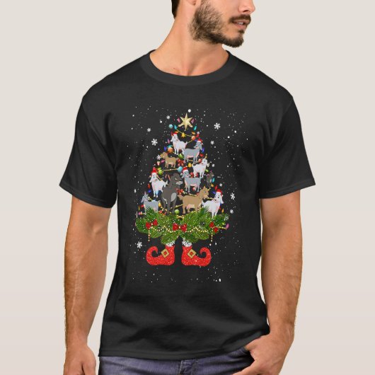 Goats Christmas Tree Lights Cute Santa Hat T-Shirt (Vorderseite)