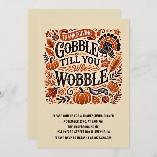 Gobble bis du den Herbst-Erntedank trägst Einladung (Vorne/Hinten)