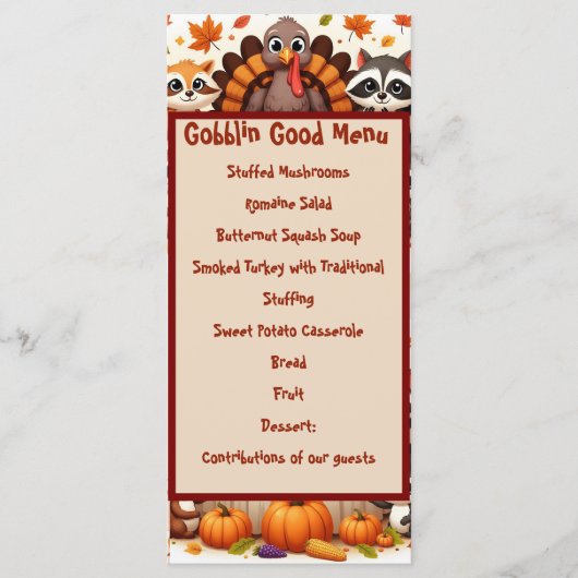 Gobble, bis du wackelst menükarte (Vorderseite)