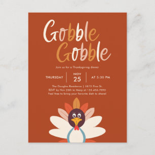Gobble Gobble Erntedank Dinner Party Einladung Postkarte