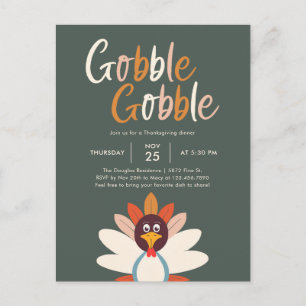 Gobble Gobble Erntedank Dinner Party Einladung Postkarte