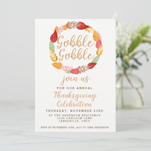 Gobble Gobble Erntedank Herbstthema Einladung (Stehend Vorderseite)