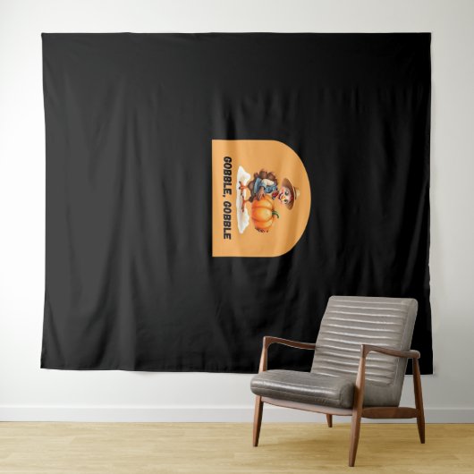 Gobble, Gobble Erntedank Türkei mit Pumpkin Cl Wandteppich (Beispiel (Horizontal))