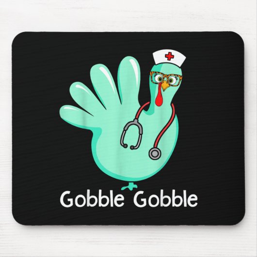 Gobble Gobble Funny Turkey Glove Thanksgiving Nurs Mousepad (Vorne)