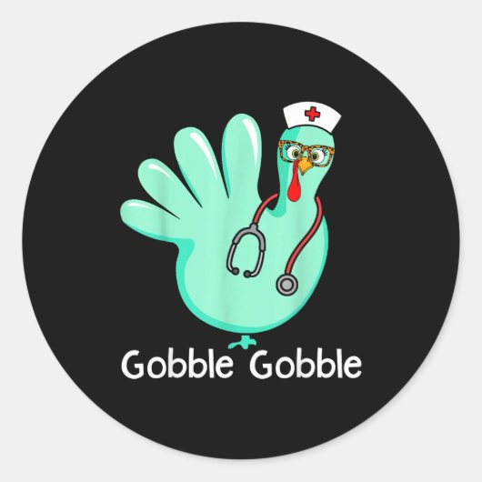 Gobble Gobble Funny Turkey Glove Thanksgiving Nurs Runder Aufkleber (Vorderseite)