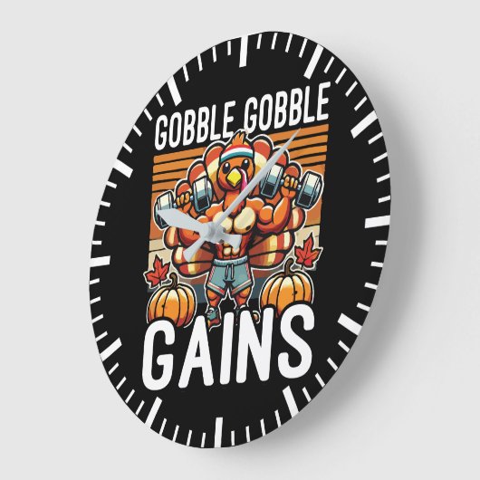 Gobble Gobble Gains - Funny Erntedank Gym Große Wanduhr (Winkel)