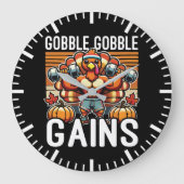 Gobble Gobble Gains - Funny Erntedank Gym Große Wanduhr (Vorderseite)