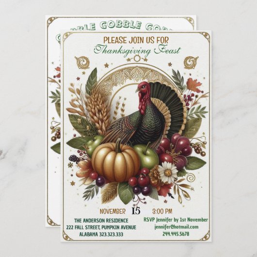 Gobble Gobble Gobble Türkei Erntedank Fest Einladung (Vorne/Hinten)