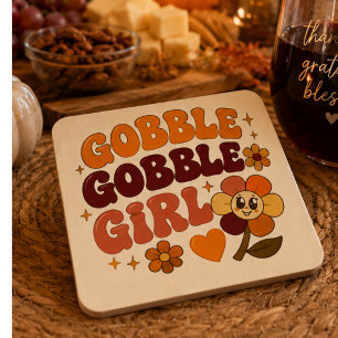 Gobble Gobble Mädchen, Lustiges Retro-Festliches E Rechteckiger Pappuntersetzer