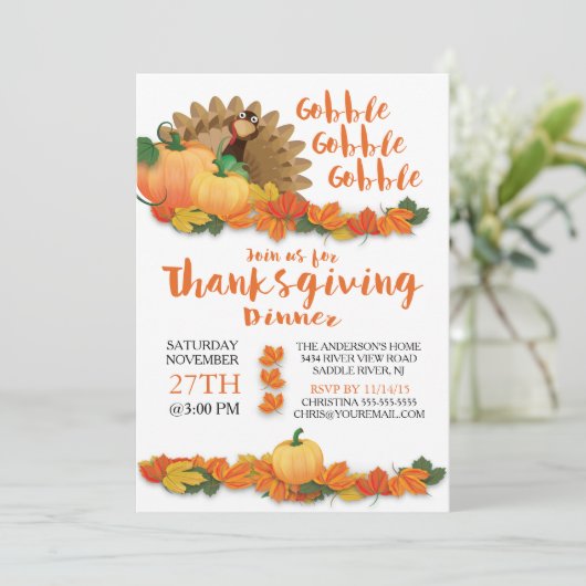 Gobble Gobble Türkei Erntedank Einladung (Stehend Vorderseite)