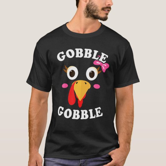 Gobble Gobble Türkei Gesicht Girl Pink Bow Kinder  T-Shirt (Vorderseite)