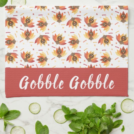 Gobble Gobble Turkey Pattern Erntedank Geschirrtuch (Gefaltet)